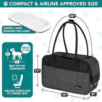 PetAmi Small Dog Purse Carrier with Pockets, Airline Approved, Charcoal