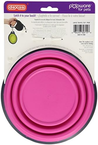 Dexas Popware for Pets Collapsible Travel Cup, Large, Gray/Pink