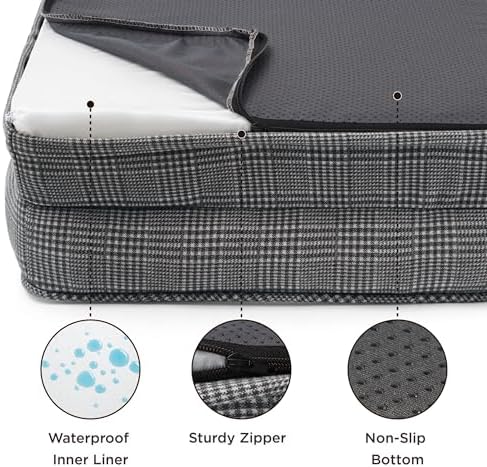 Bedsure Orthopedic Dog Beds Large Sized Dog - Washable Large Dog Cat Bed Waterproof, Comfort Dogs Couch Sofa with Washable Removable Cover, Pet Bed with Nonskid Bottom, Argyle Black-Checks, 35"