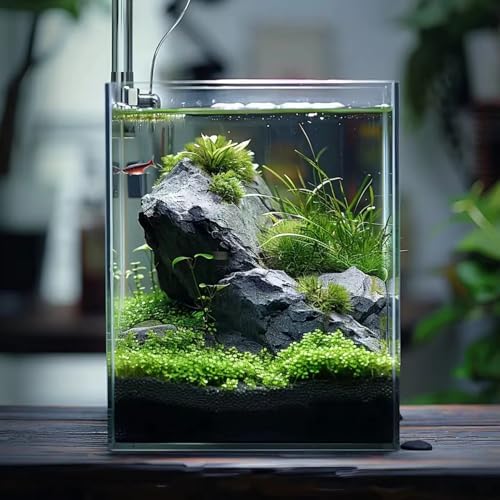Vimvins 2 Gallon Glass Fish Tank, Easy to Maintain Small Aquarium for Betta/Snails/Shrimp and Aquatic Planting.