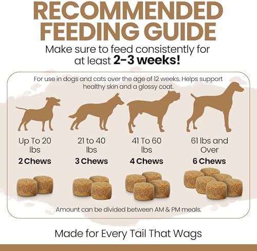 Omega 3 Fish Oil for Dogs, Peanut Butter - 180 Soft Chews for Skin and Coat