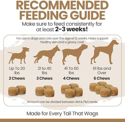 Omega 3 Fish Oil for Dogs, Peanut Butter - 180 Soft Chews for Skin and Coat