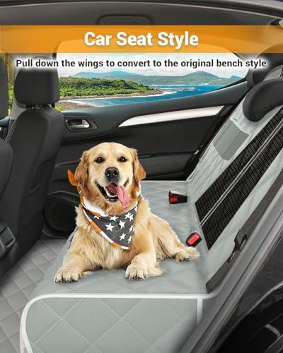 Victoper Dog Car Seat Cover, 600D Heavy Dute Car Seat Cover for Dogs Pets, 100% Waterproof Anti-Scratch Nonslip Dog Hammock for Cars, Seat Covers Protector with Seatbelt for Sedan SUV Truck XL Gray