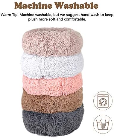 otoez Kitten Puppy Bed Extra Small XS Round Dog Cat Beds Anti Anxiety Plush Pet Calming Donut Bed with Non-Slip Waterproof Bottom, Washable (15.7", Khaki)