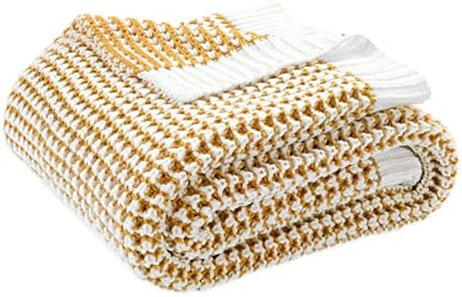 Lush Decor Chic and Soft Knitted Throw Blanket Single 50" W x 60" L Yellow - Yellow Throw Blankets for Bed - Couch Blanket - Soft Blankets