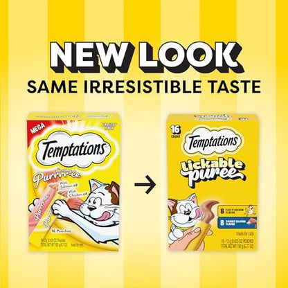 Temptations Creamy Puree Lickable Cat Treats, Chicken & Salmon, 16 Count