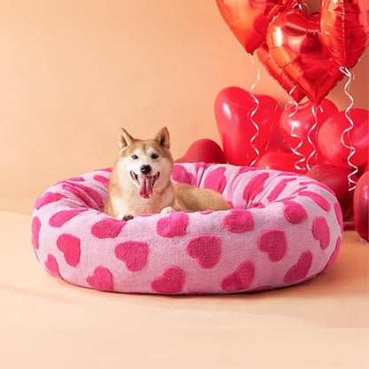 LE SURE Shown on TV Jacquard Donut Dog Beds Large,Lover Hearts 36x36x8in
