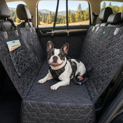 Meginc Dog Car Seat Cover for Back Seat, 60" Waterproof Dog Car Hammock with Mesh Window and Side Flaps, 600D Oxford Fabric Pet Seat Protector for Cars, SUVs & Mid-Size Trucks, Black