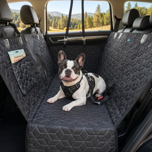Meginc Dog Car Seat Cover for Back Seat, 60" Waterproof Dog Car Hammock with Mesh Window and Side Flaps, 600D Oxford Fabric Pet Seat Protector for Cars, SUVs & Mid-Size Trucks, Black