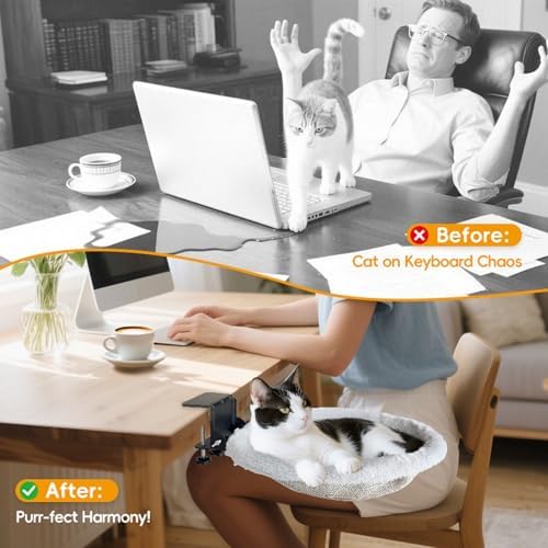 Cat Desk Bed | Supports 50 lb | Desk Mounted Cat Bed Cat Hammock for Desk
