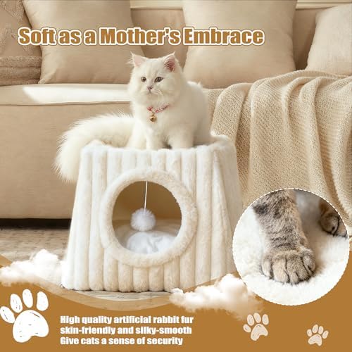 Dogpals Cat Cave Bed 15.74"x15.74"x13.38" Large with Balls(Whiite)