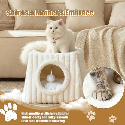 Dogpals Cat Cave Bed 15.74"x15.74"x13.38" Large with Balls(Whiite)