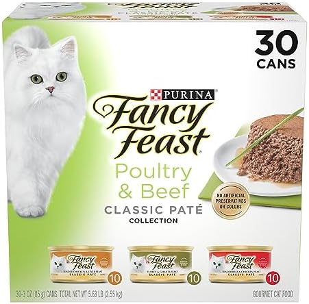Fancy Feast Classic Pate Poultry & Beef Wet Cat Food, 3 oz Cans, 30-Pack