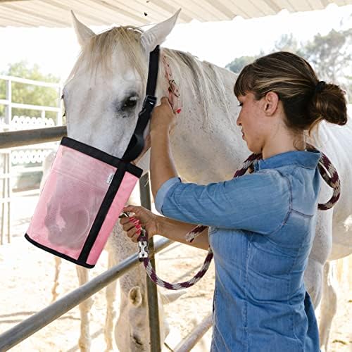 Horse Feed Bag, Nylon Mesh Grain Horse Feed Bucket (Pink 2P)