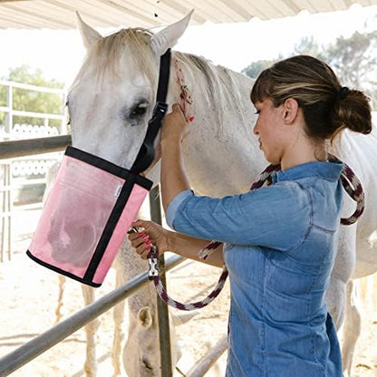 Horse Feed Bag, Nylon Mesh Grain Horse Feed Bucket (Pink 2P)