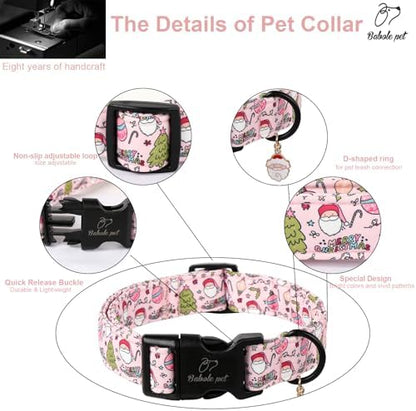 Christmas Santa Dog Collar for Small Dogs, Pink Girl Dog Collar
