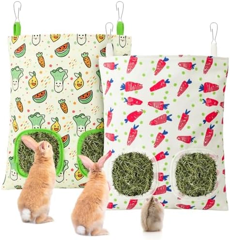 UPINS 2Pack Guinea Pig Hay Feeder Bag,Bunny Rabbit Cage Bag Hanging Holder