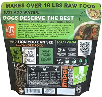 Nature's Diet Simply Raw Freeze-Dried Raw Whole Food Meal - Makes 18 Lbs Fresh Food With Muscle, Organ, Bone Broth, Whole Egg, Superfoods, Fish Oil Omega 3, 6, 9, Probiotics & Prebiotics (Turkey)