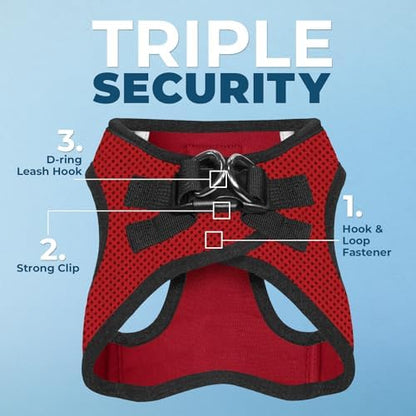 Best Pet Supplies Voyager Step-in Air All Weather Mesh Harness and Reflective Dog 5ft Leash Combo with Neoprene Handle, for Small, Medium and Large Breed Puppies - Red/Black Trim, Large