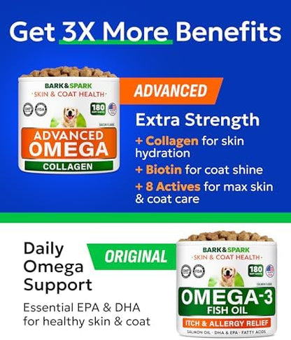 Advanced Omega 3 + Collagen for Dogs - Fish Oil for Skin & Joints Health