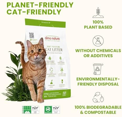 Almo Nature Soft Texture Cat Litter 10 lbs - Plant-Based, Clumping, Biodegradable, Non-Toxic, Compostable, Eco-Friendly, Odor Control, Low Dust, Safe for Cats & Kittens