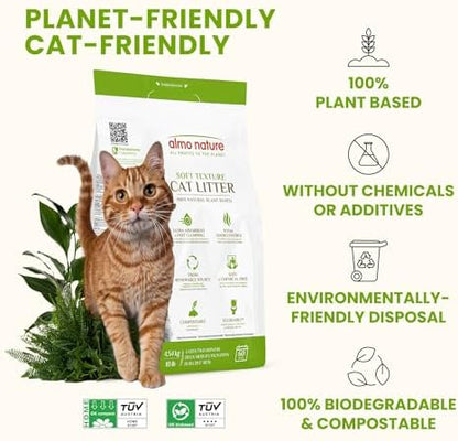 Almo Nature Soft Texture Cat Litter 10 lbs - Plant-Based, Clumping, Biodegradable, Non-Toxic, Compostable, Eco-Friendly, Odor Control, Low Dust, Safe for Cats & Kittens