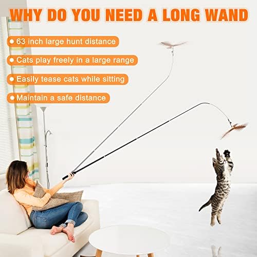 JXFUKAL 2025 Latest Cat Toys, 2 in 1 Spring Cat Wand Toy with 2PCS Ultra-Long Cat Teaser, 4PCS Spring Steel Wire & 5PCS Feather Refills for Kitty Kitten Indoor Cats Accessories