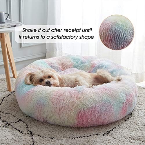 Western Home Calming Donut Small Medium Pet Dog Bed Washable,27" Rainbow