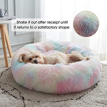 Western Home Calming Donut Small Medium Pet Dog Bed Washable,27" Rainbow