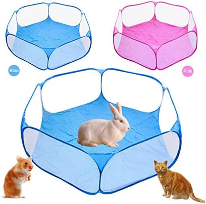 Guinea Pig Playpen Rabbit Cage Breathable & Transparent Small Animal Cage, Pop Open Outdoor/Indoor Exercise Fence, Portable Yard Fence for Guinea Pig Rabbit Hamster Chinchilla (Blue)