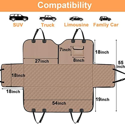 Mancro Back Seat Pet Cover for Dogs, Waterproof Dog Hammock for Car, Khaki