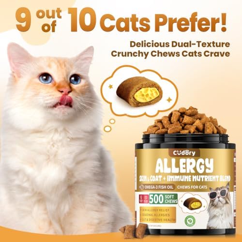 Cat Allergy Relief Chews for Cats with Probiotics, 500 Crunchy Treats
