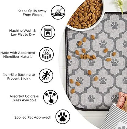 Bone Shape Embroidered Pet Feeding Placemat Brown by Bone Dry