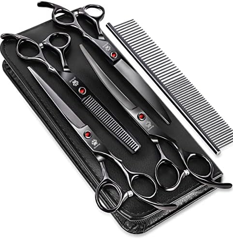 Dog Grooming Scissors Kit with Safety Round Tips, GLADOG Professional 6 in 1 Grooming Scissors for Dogs, Sharp and Heavy-duty Dog Grooming Shears for Dogs Cats Pets