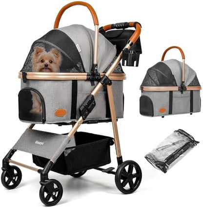 Dog Cat Stroller for Small/Medium Pets, 50 lbs, 3-in-1 Pet Stroller, Grey