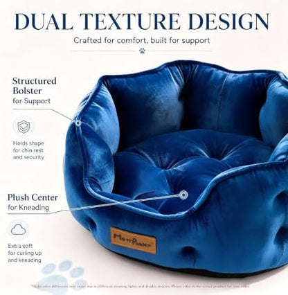 Royal Blue Cat Bed for Indoor Cats, Removable Cushion Bed