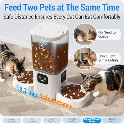 Frienhund 5G WiFi Automatic Cat Feeder with Two HD Camera: 7L Automatic Dog Feeder with Night Vision, Auto Cat Food Dispenser for Multiple Pet, Detachable for Easy Cleaning - 29 Cup