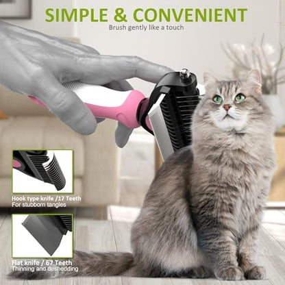 Spring Blossoms-2 in 1 Professional Grooming Rake for Cats & Dogs-Dematting Comb for Easy Mats & Tangles Removing,Pet Brush Safe No More Nasty Shedding and Flying Hair (Purple)