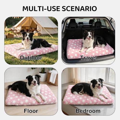 Orthopedic Dog Bed for Large Dogs, Washable Dog Mat with Removable Zippered Cover, Non-Slip Bottom, Comfort Crate Bed (Big&Little Stars Pink, M(30"*20"*3.1"))