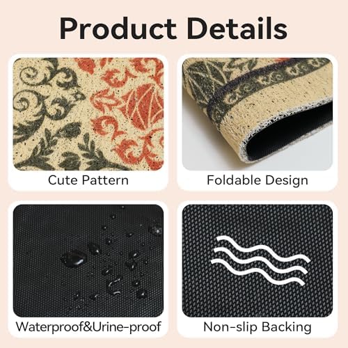 Cat Litter Mat,40"x30" High Density PVC Litter Trapping Mat, Non-Slip, Waterproof & Urine-Proof Litters Catcher Mats, Keep Floor Clean, Soft on Kitten Paws, Cat Essentials Brown-Green