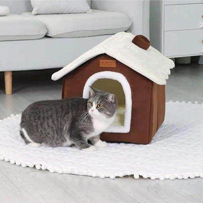 Christmas Cat Bed for Indoor Cats Plaid Xmas Cat Tent Cats Bed Cave for Pets Kittens and Dogs (Coffee, L (20.5 X 17 X 19.7 Inch))