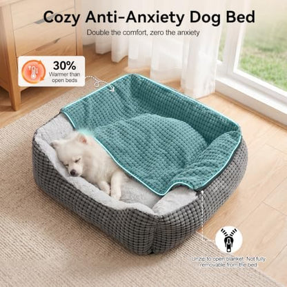 GASUR Dog Beds for Large Medium Small Dogs, Rectangle Cave Hooded Blanket Puppy Bed, Luxury Anti-Anxiety Orthopedic Cat Beds for Indoor Cats, Warmth and Machine Washable (25 inches, Grey)