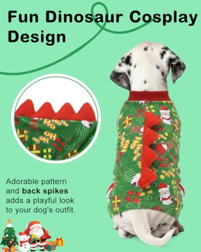 CuteBone Dinosaur Costume Halloween Christmas Dog Pajamas, Stretchy Spandex Crystal Velvet Sleepwear Coat for Small Dogs, Soft & Warm Pet Outfit Clothes for Cold Weather, Cozy Pullover Design COSP28M