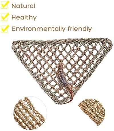 Tfwadmx 2 Pack Bearded Dragon Hammock, Reptile Climbing Decor, Lizard Lounger 100% Natural Seagrass Fabric Hammock for Reptiles, Geckos, Anoles, Iguanas, Hermit Crabs, Triangular