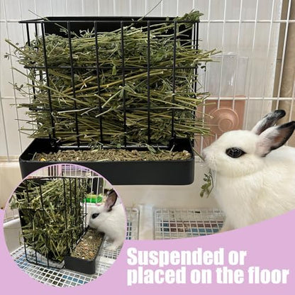 Rabbit Hay Feeder Guinea Pig Hay Holder with Hook Heavy-Duty Metal,Internal Sloping Design，Hay Feeder for Bunny,Rabbit，Chinchillas,Comes with Two Multifunctional Zippers