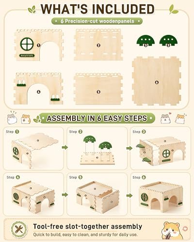 BUCATSTATE Large Wooden Castle Hideout for Guinea Pigs & Hedgehogs