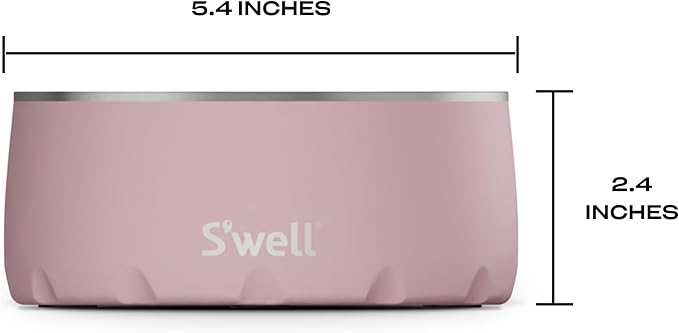 S'well Stainless Steel Pet Bowl, 16oz, Pink Topaz, for Small to Medium Size Dogs, Mess Free Design with Non Slip Rubber Bottom, Dishwasher Safe, BPA Free