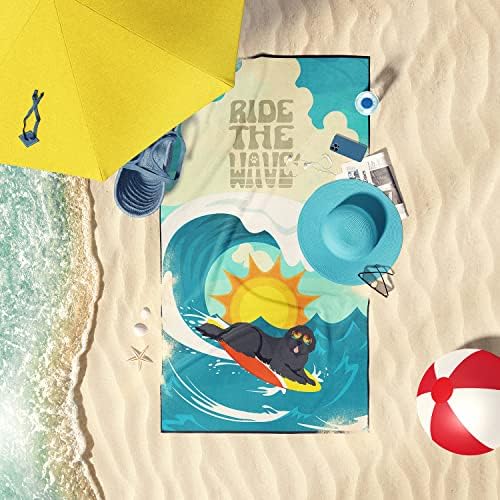 Caroline's Treasures MLM1245TWL3060 Surfer Dog Grey Newfoundland Premium Beach Towel Oversized Towel Beach Blanket, Pool, Beach Essentials, Yoga, Premium Bath Towel, Quick Dry Plush