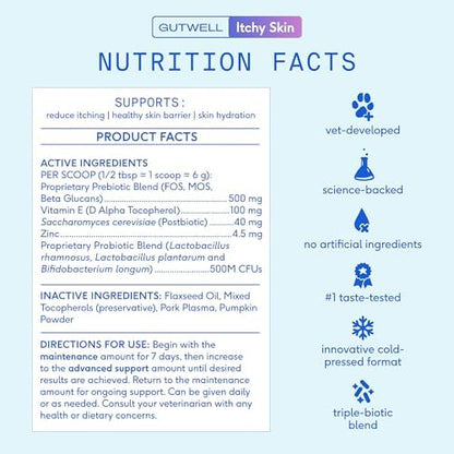 Native Pet Itchy Skin - Dog Itching Skin Relief - Vet-Formulated Gut-Skin Support, Seasonal Allergies, Healthy Skin Barrier - 120 Scoops