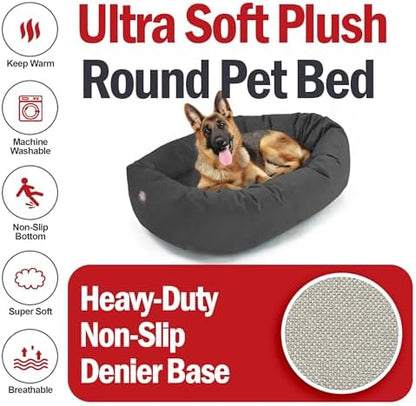 Majestic Pet 52 Inch Suede Calming Dog Bed Washable – Cozy Soft Round Dog Bed w/Spine Support for Dogs to Rest Head - Fluffy Donut Dog Bed 52x35x11 (Inch) - Round Pet Bed X- Large – Gray (2025)